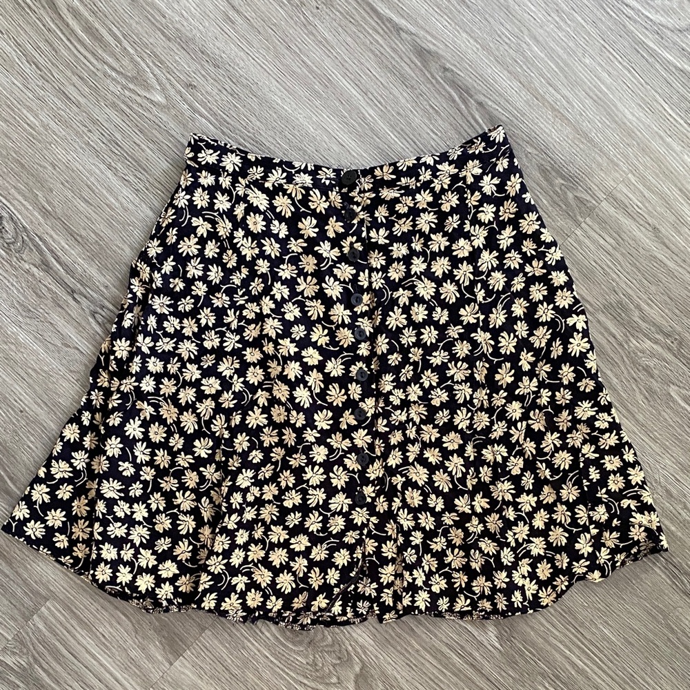 103. Vintage Floral Dark Navy and Tan Women's Skirt